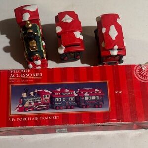 Porcelain Train Set with Red and White Design